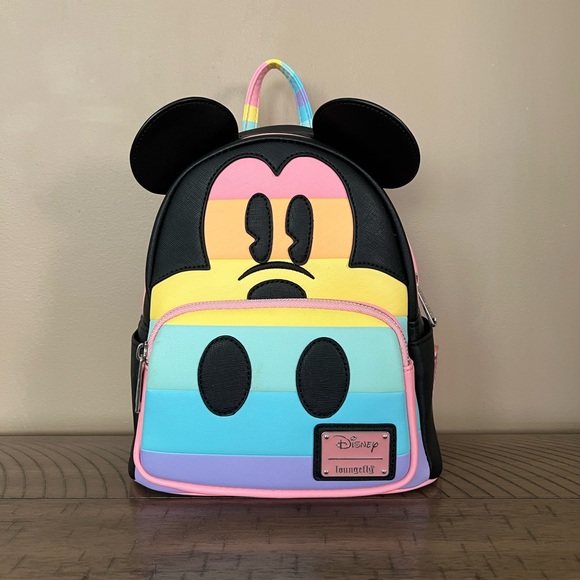 Loungefly Disney Mickey Mouse Pastel Rainbow Mini Backpack And Wallet - Picture 2 of 12